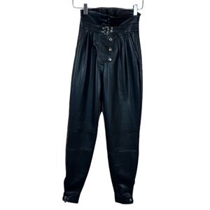 MANIERE DE VOIR HIGH WAISTED BLACK VEGAN LEATHER TROUSERS